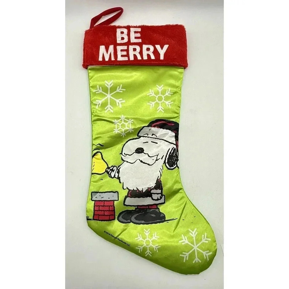 Santa Snoopy Christmas Stocking “Be Merry” Peanuts Snoopy 18‎ Inch NWOT